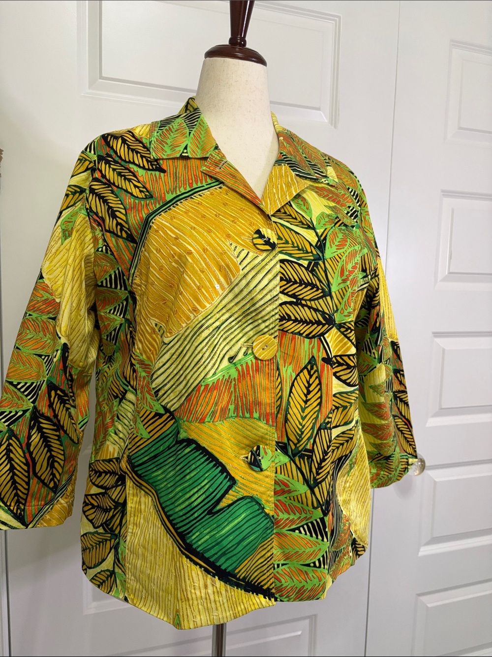 Chico's Yellow Green Botanical Button-Down Shirt